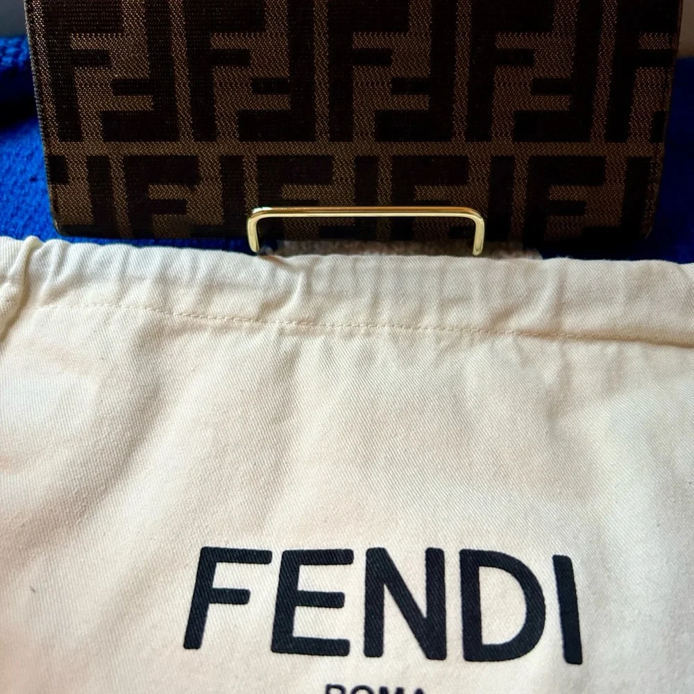 Fendi Zucca FF Chocolate Leather - Canvas Print Long Wallet With Dust Bag - Picture 2 of 9